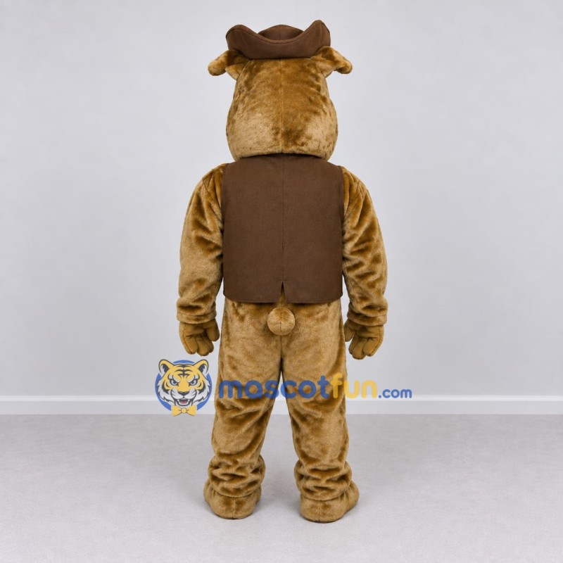 Custom Tan and Brown Cowboy Bulldog Mascot Costume Adult Full Body Suit for Western Events Custom Tan and Brown Cowboy Bulldog Mascot Costume Adult Full Body Suit for Western Events