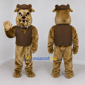 Custom Tan and Brown Cowboy Bulldog Mascot Costume Adult Full Body Suit for Western Events
