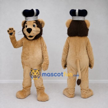 Custom Tan Black and Silver King Lion Mascot Costume Adult Full Body Suit for Themed Events