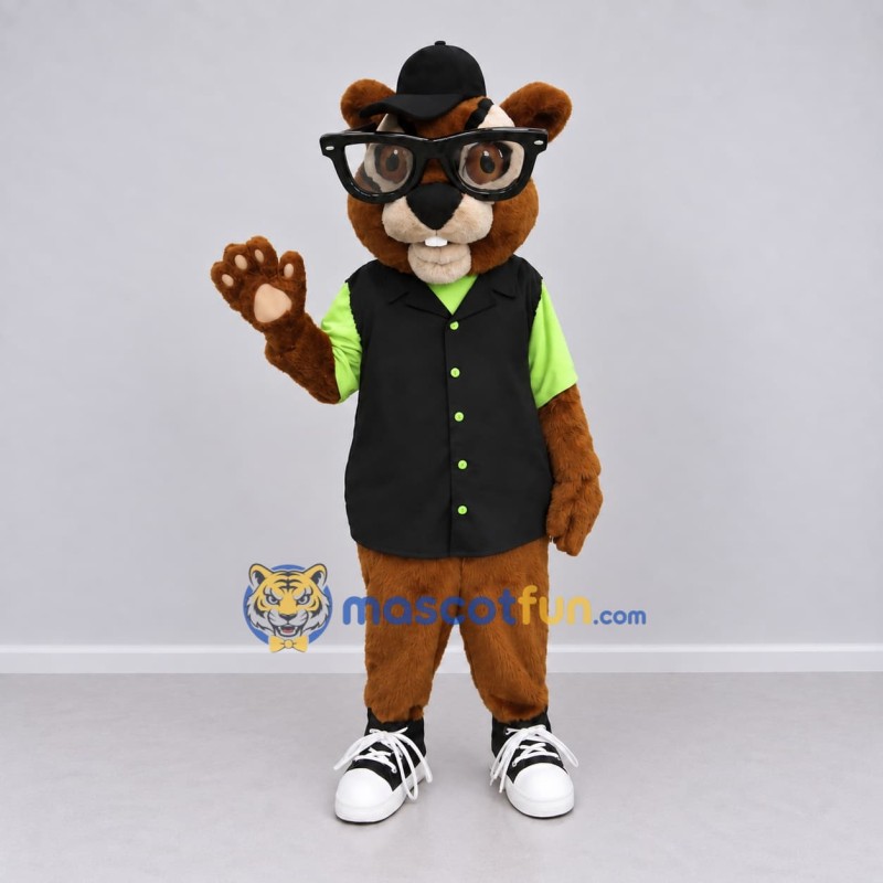 Custom Brown Black and Green Rodent Mascot Costume Adult Full Body Suit for School Events Custom Brown Black and Green Rodent Mascot Costume Adult Full Body Suit for School Events