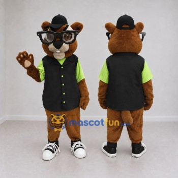 Custom Brown Black and Green Rodent Mascot Costume Adult Full Body Suit for School Events