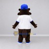 Custom Brown White and Blue Beaver Mascot Costume Adult Full Body Suit for School Events