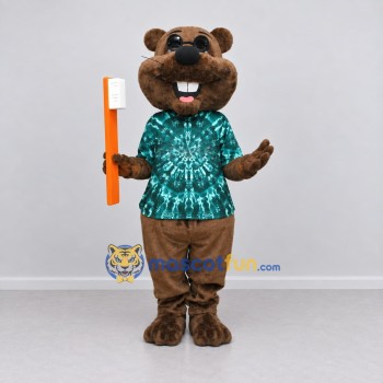 Custom Brown and Teal Rodent Mascot Costume Adult Full Body Suit for Dental Awareness Events
