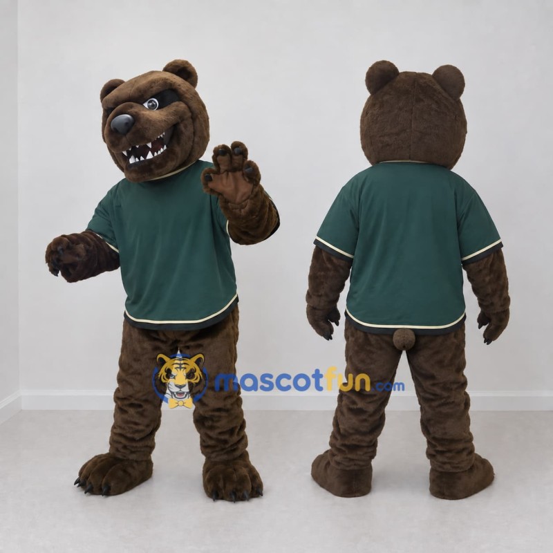 Custom Brown and Green Bear Mascot Costume Adult Full Body Suit for Sports Events Custom Brown and Green Bear Mascot Costume Adult Full Body Suit for Sports Events
