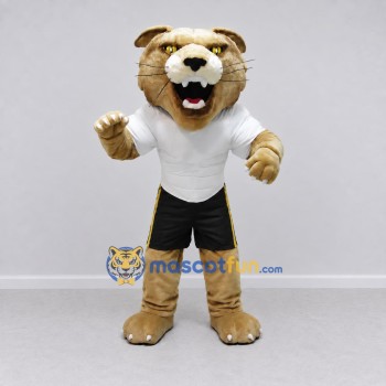 Custom Tan White and Black Cougar Mascot Costume Adult Full Body Suit for Sports Events