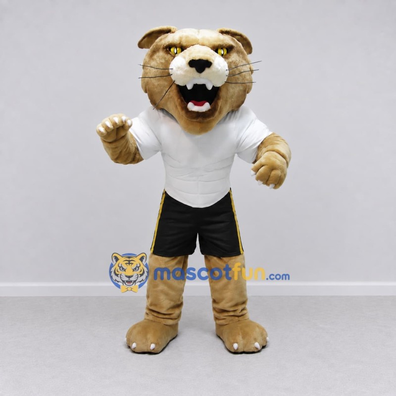 Custom Tan White and Black Cougar Mascot Costume Adult Full Body Suit for Sports Events Custom Tan White and Black Cougar Mascot Costume Adult Full Body Suit for Sports Events