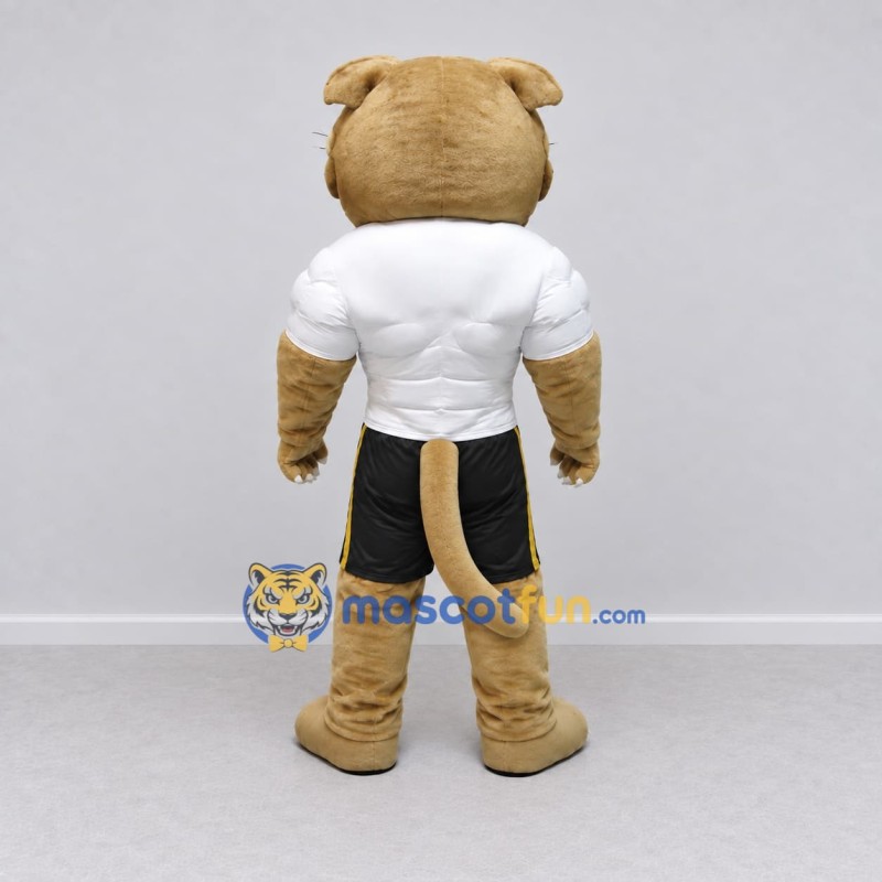 Custom Tan White and Black Cougar Mascot Costume Adult Full Body Suit for Sports Events Custom Tan White and Black Cougar Mascot Costume Adult Full Body Suit for Sports Events