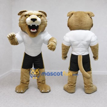 Custom Tan White and Black Cougar Mascot Costume Adult Full Body Suit for Sports Events