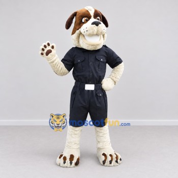 Custom White Brown and Black Uniformed Bulldog Mascot Costume Adult Full Body Suit for Community Events