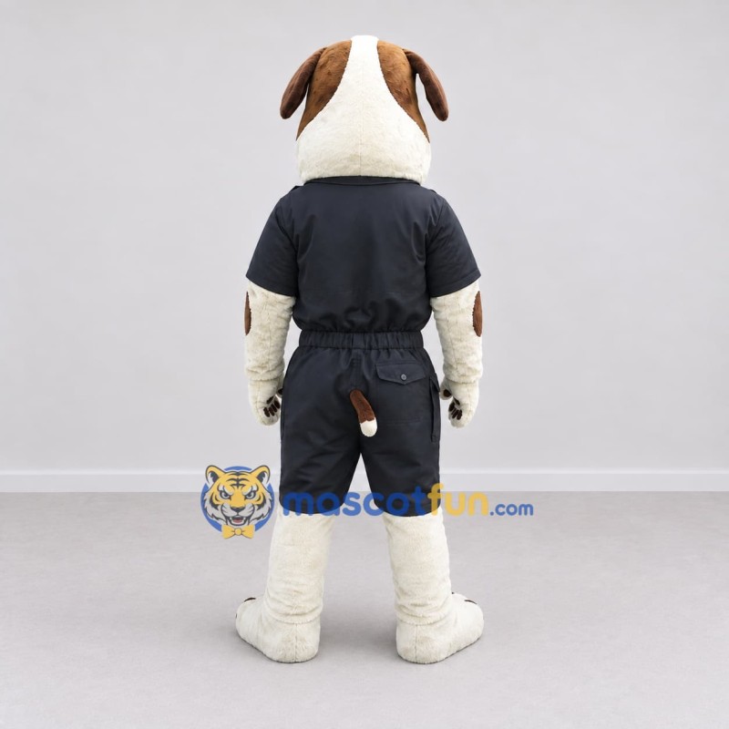 Custom White Brown and Black Uniformed Bulldog Mascot Costume Adult Full Body Suit for Community Events Custom White Brown and Black Uniformed Bulldog Mascot Costume Adult Full Body Suit for Community Events