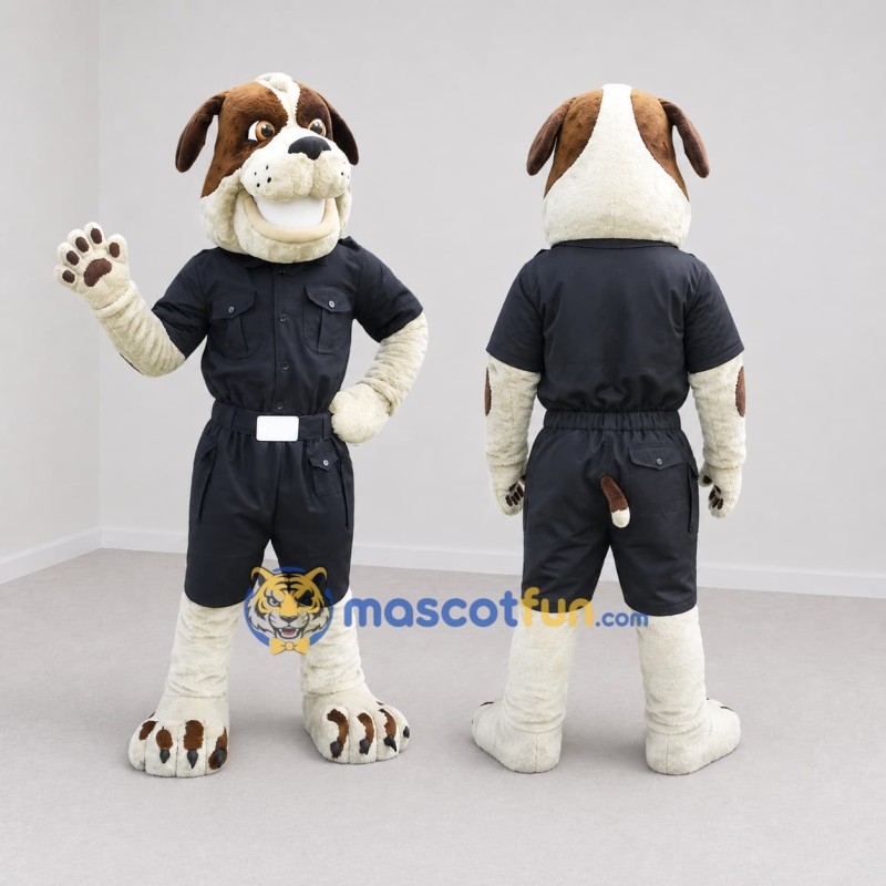 Custom White Brown and Black Uniformed Bulldog Mascot Costume Adult Full Body Suit for Community Events Custom White Brown and Black Uniformed Bulldog Mascot Costume Adult Full Body Suit for Community Events