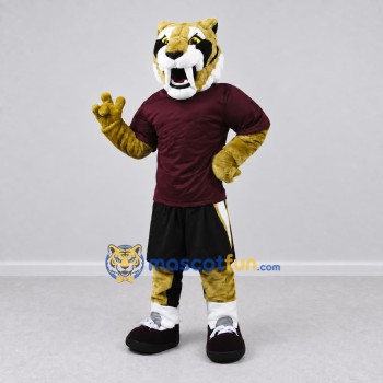 Custom Golden Yellow Black and Burgundy Tiger Mascot Costume Adult Full Body Suit for Sports Events