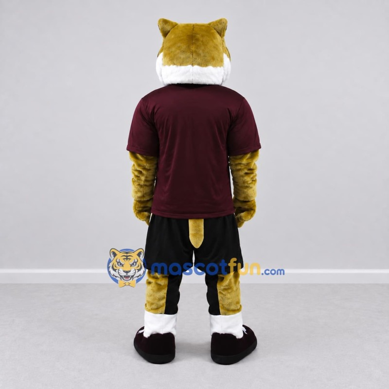 Custom Golden Yellow Black and Burgundy Tiger Mascot Costume Adult Full Body Suit for Sports Events Custom Golden Yellow Black and Burgundy Tiger Mascot Costume Adult Full Body Suit for Sports Events