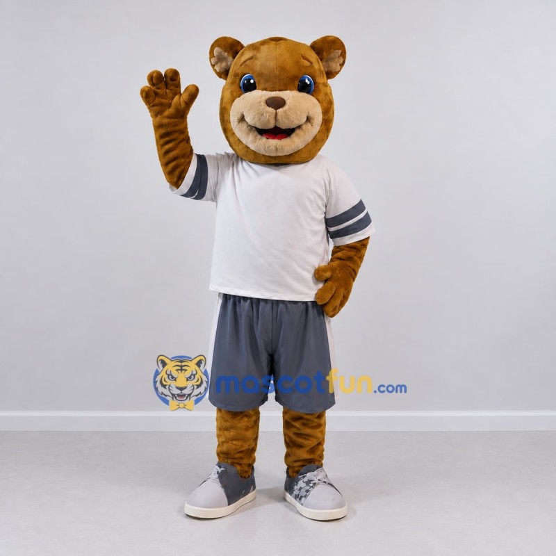 Custom Golden Brown White and Gray Bear Mascot Costume Adult Full Body Suit for Sports Events Custom Golden Brown White and Gray Bear Mascot Costume Adult Full Body Suit for Sports Events