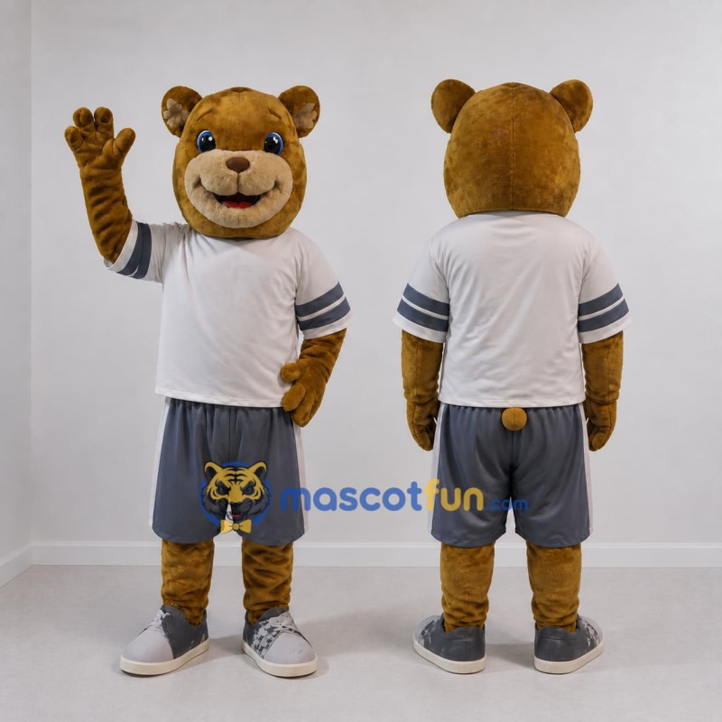 Custom Golden Brown White and Gray Bear Mascot Costume Adult Full Body Suit for Sports Events Custom Golden Brown White and Gray Bear Mascot Costume Adult Full Body Suit for Sports Events