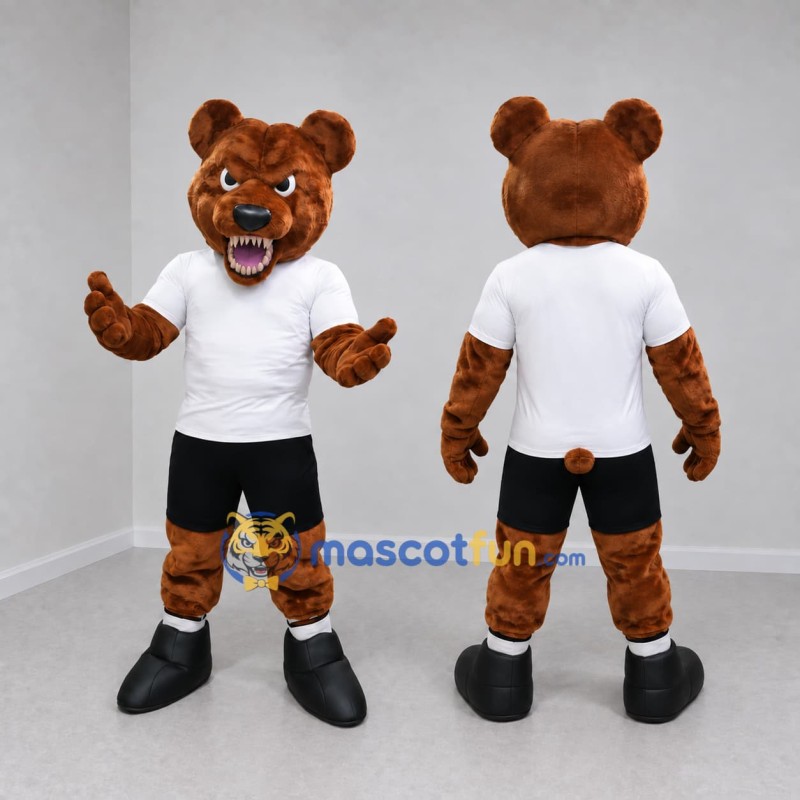 Custom Reddish Brown White and Black Bear Mascot Costume Adult Full Body Suit for Sports Events