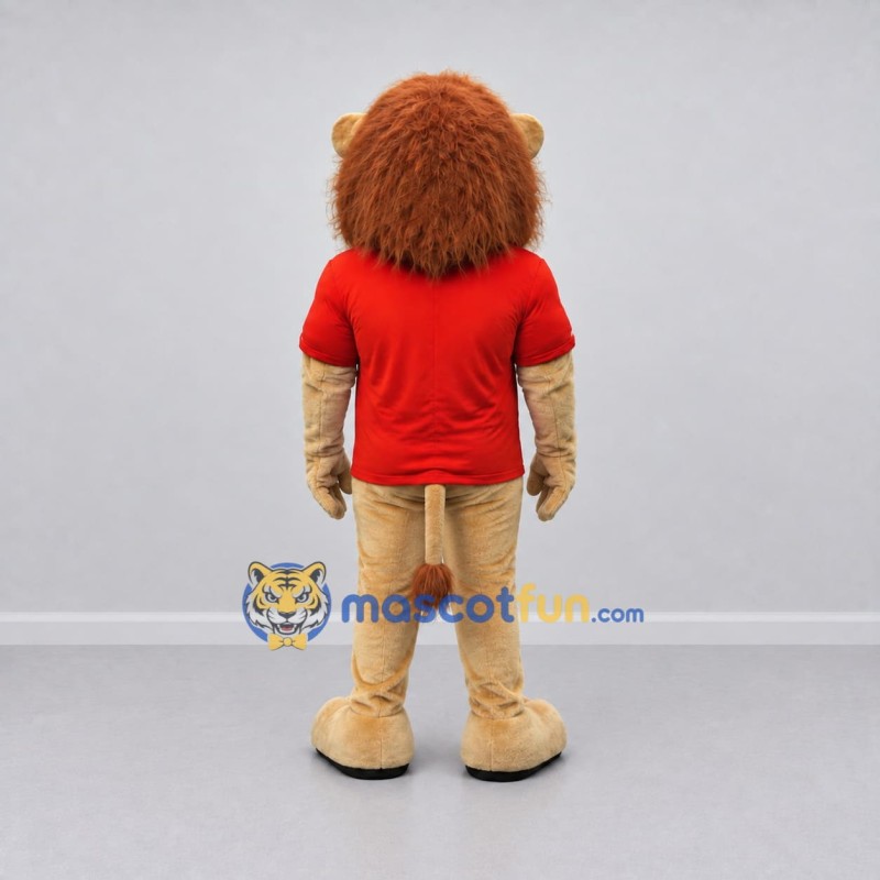 Custom Tan Brown and Red Lion Mascot Costume Adult Full Body Suit for School Events Custom Tan Brown and Red Lion Mascot Costume Adult Full Body Suit for School Events
