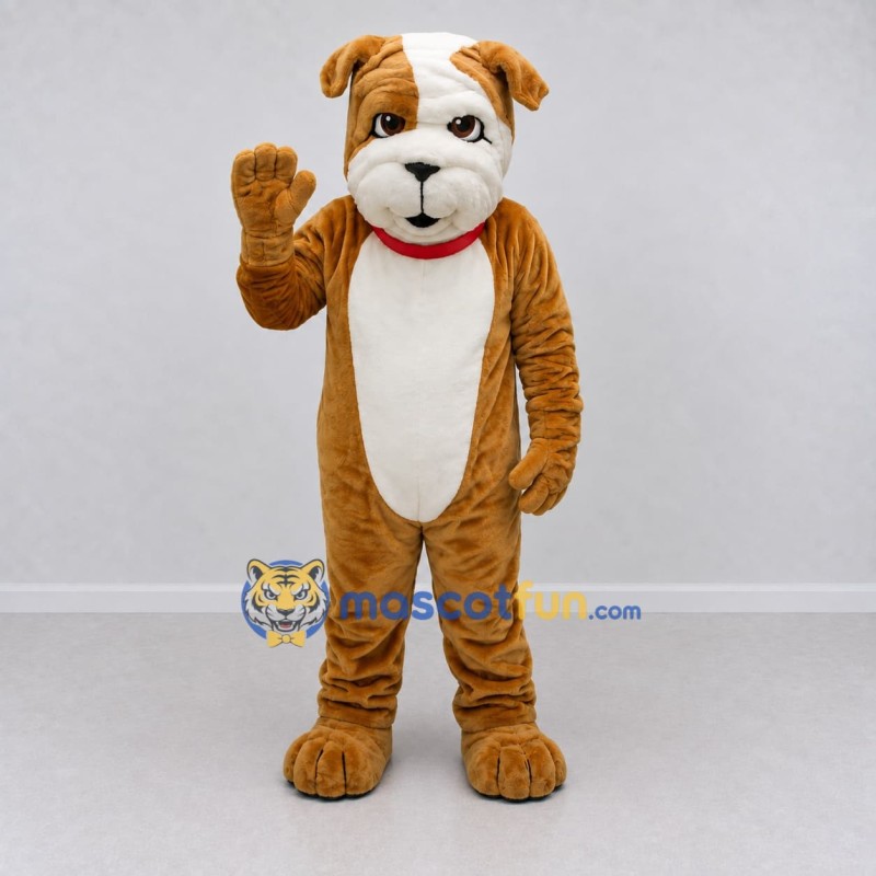 Custom Brown and White Bulldog Mascot Costume Adult Full Body Suit for Pet Events Custom Brown and White Bulldog Mascot Costume Adult Full Body Suit for Pet Events