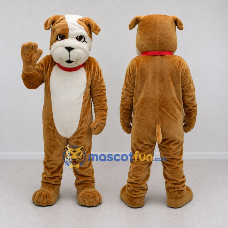 Custom Brown and White Bulldog Mascot Costume Adult Full Body Suit for Pet Events Custom Brown and White Bulldog Mascot Costume Adult Full Body Suit for Pet Events