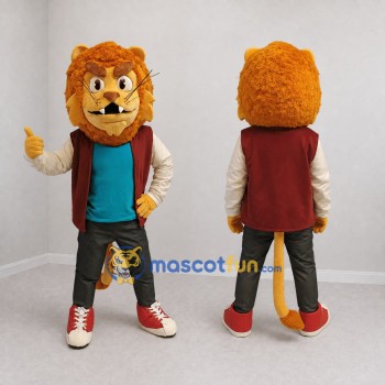 Custom Orange Teal and Burgundy Lion Mascot Costume Adult Full Body Suit for School Events