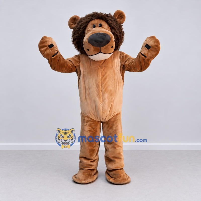 Custom Tan and Dark Brown Lion Mascot Costume Adult Full Body Suit for Children's Events