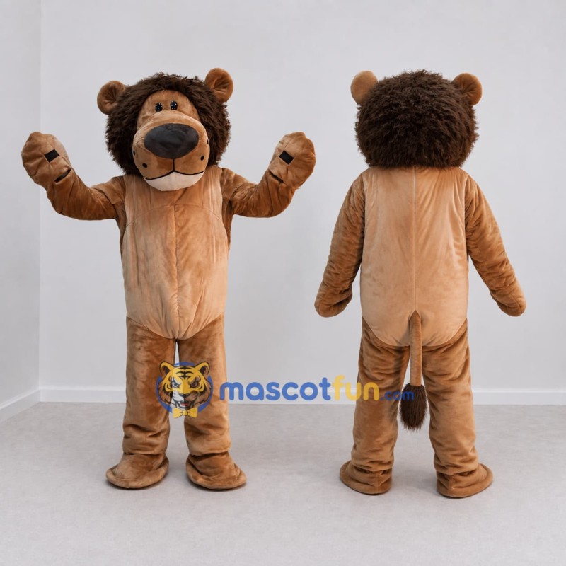Custom Tan and Dark Brown Lion Mascot Costume Adult Full Body Suit for Children's Events
