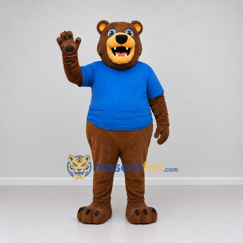 Custom Brown and Blue Bear Mascot Costume Adult Full Body Suit for School Events Custom Brown and Blue Bear Mascot Costume Adult Full Body Suit for School Events
