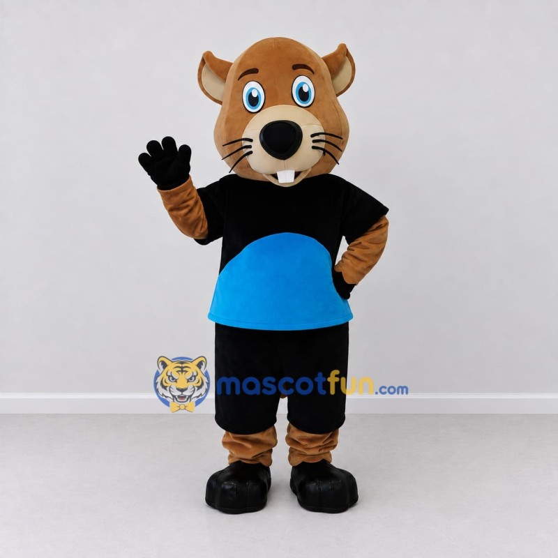 Custom Tan Black and Blue Rodent Mascot Costume Adult Full Body Suit for School Events Custom Tan Black and Blue Rodent Mascot Costume Adult Full Body Suit for School Events