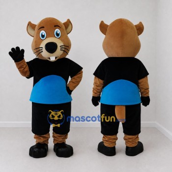 Custom Tan Black and Blue Rodent Mascot Costume Adult Full Body Suit for School Events
