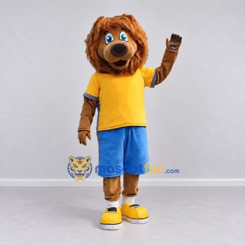 Custom Brown Yellow and Blue Lion Mascot Costume Adult Full Body Suit for Children's Events Custom Brown Yellow and Blue Lion Mascot Costume Adult Full Body Suit for Children's Events