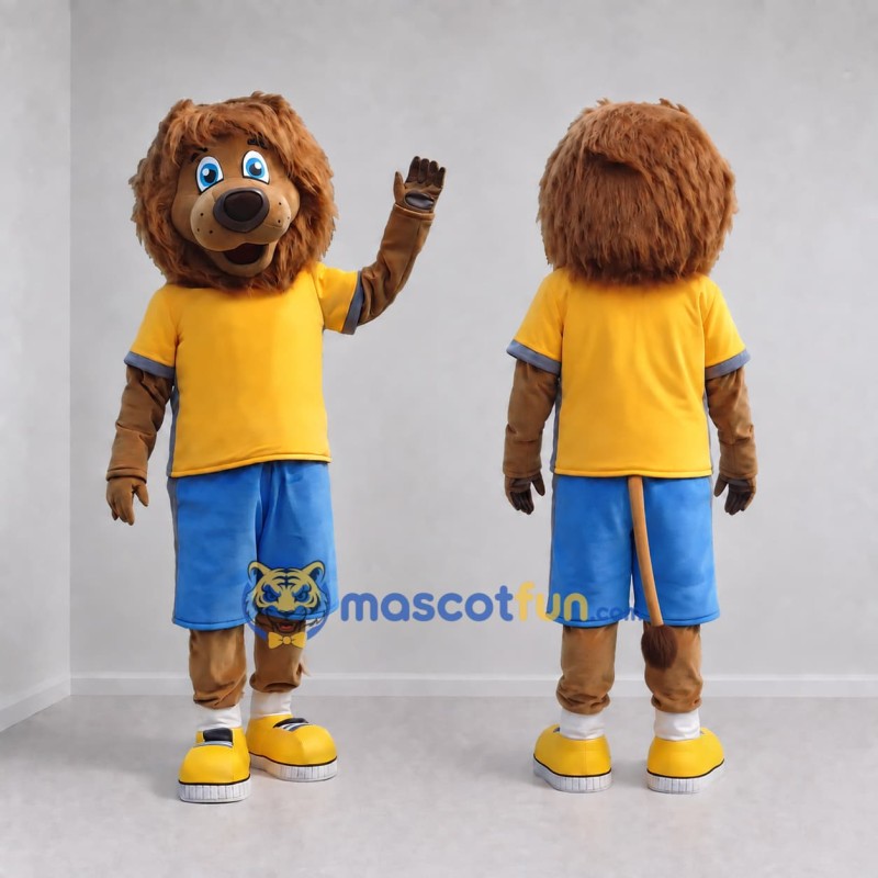 Custom Brown Yellow and Blue Lion Mascot Costume Adult Full Body Suit for Children's Events