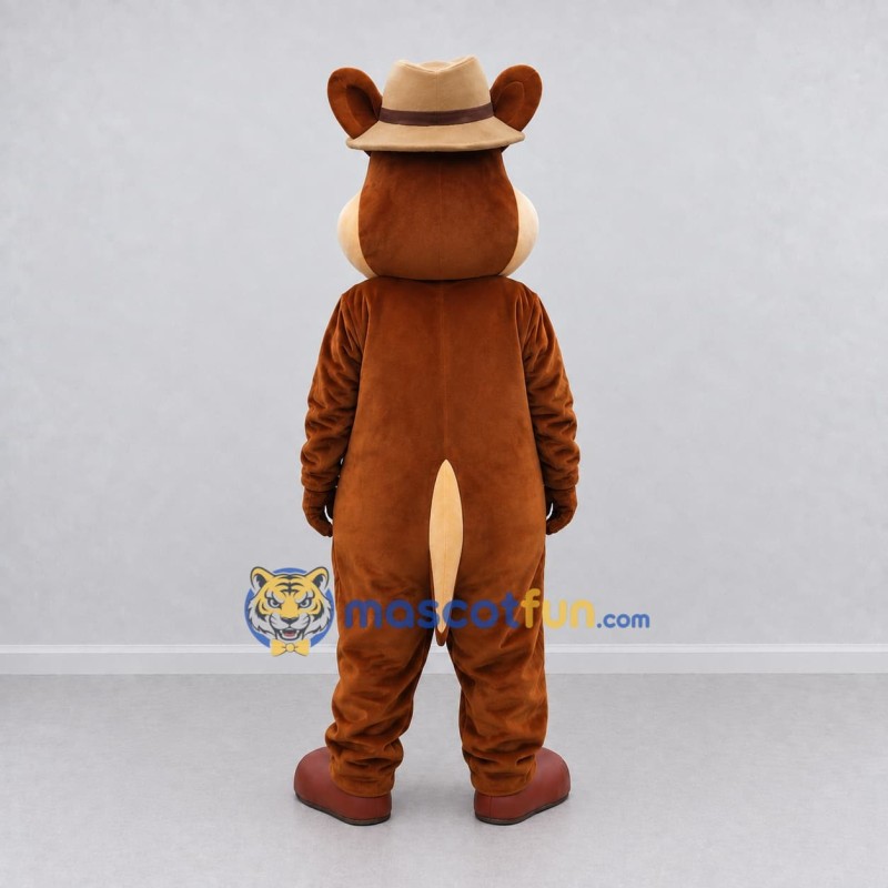 Custom Brown and Tan Hat Wearing Rodent Mascot Costume Adult Full Body Suit for Themed Events Custom Brown and Tan Hat Wearing Rodent Mascot Costume Adult Full Body Suit for Themed Events