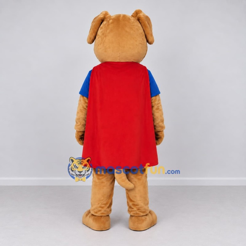 Custom Tan Blue and Red Superhero Dog Mascot Costume Adult Full Body Suit for Children's Events Custom Tan Blue and Red Superhero Dog Mascot Costume Adult Full Body Suit for Children's Events