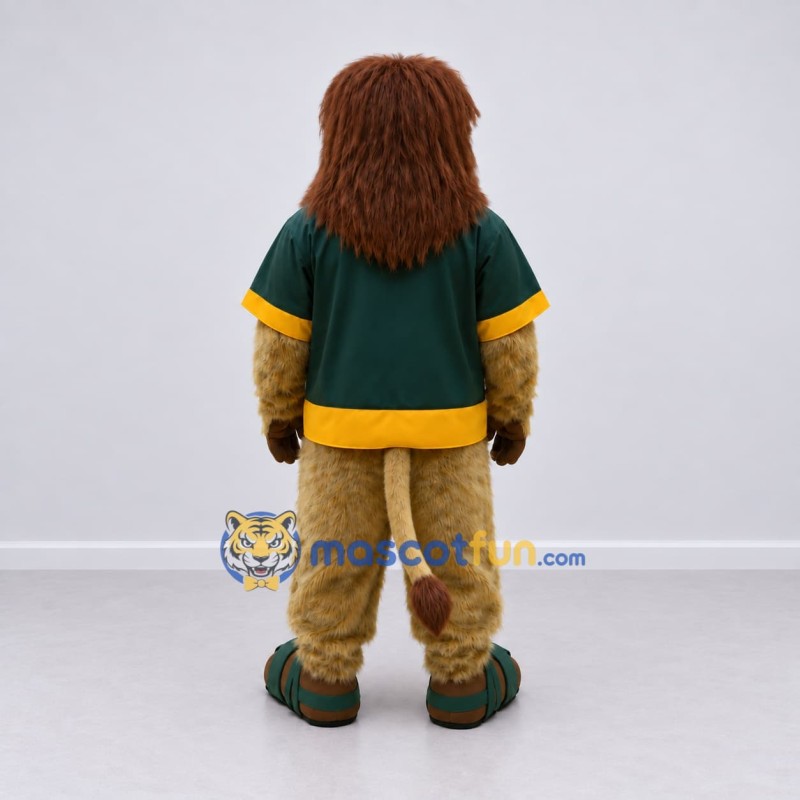 Custom Brown Green and Yellow Lion Mascot Costume Adult Full Body Suit for Sports Events