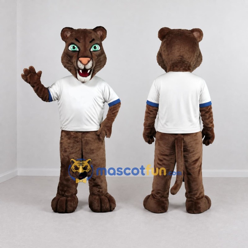 Custom Brown and White Cougar Mascot Costume Adult Full Body Suit for Sports Events Custom Brown and White Cougar Mascot Costume Adult Full Body Suit for Sports Events