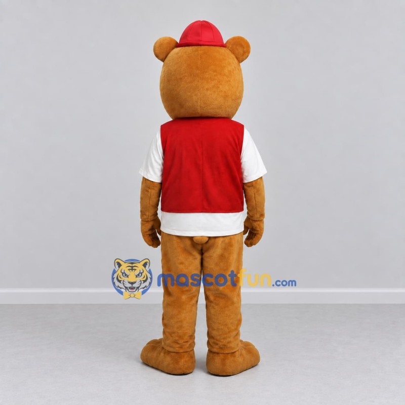 Custom Golden Brown Red and White Bear Mascot Costume Adult Full Body Suit for Community Events Custom Golden Brown Red and White Bear Mascot Costume Adult Full Body Suit for Community Events