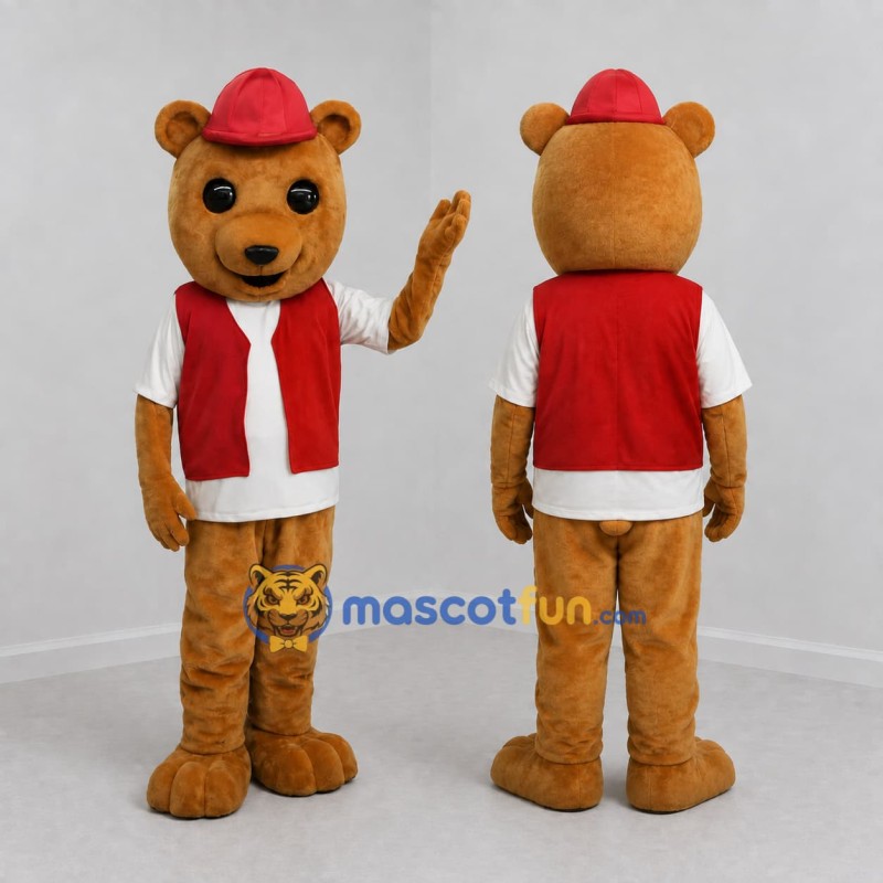 Custom Golden Brown Red and White Bear Mascot Costume Adult Full Body Suit for Community Events Custom Golden Brown Red and White Bear Mascot Costume Adult Full Body Suit for Community Events