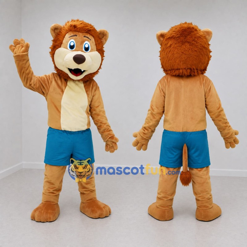 Custom Tan Orange and Blue Lion Mascot Costume Adult Full Body Suit for Children's Events Custom Tan Orange and Blue Lion Mascot Costume Adult Full Body Suit for Children's Events