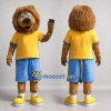 Custom Brown Yellow and Blue Lion Mascot Costume Adult Full Body Suit for Children's Events