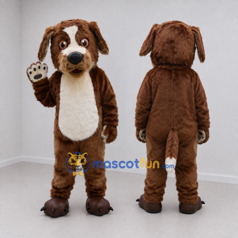 Custom Brown and White Dog Mascot Costume Adult Full Body Suit for Pet Events Custom Brown and White Dog Mascot Costume Adult Full Body Suit for Pet Events