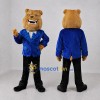Custom Tan Blue and Black Business Bulldog Mascot Costume Adult Full Body Suit for Promotional Events Custom Tan Blue and Black Business Bulldog Mascot Costume Adult Full Body Suit for Promotional Events