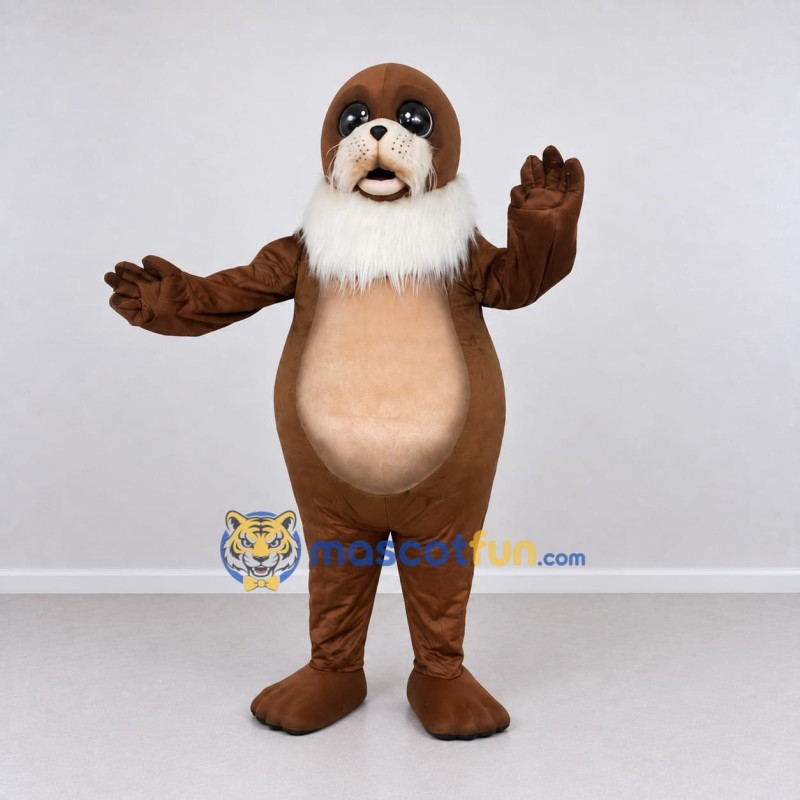 Custom Brown and Cream Walrus Mascot Costume Adult Full Body Suit for Aquatic Events Custom Brown and Cream Walrus Mascot Costume Adult Full Body Suit for Aquatic Events