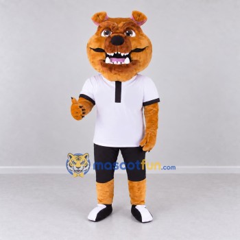 Custom Golden Brown White and Black Bulldog Mascot Costume Adult Full Body Suit for Sports Events