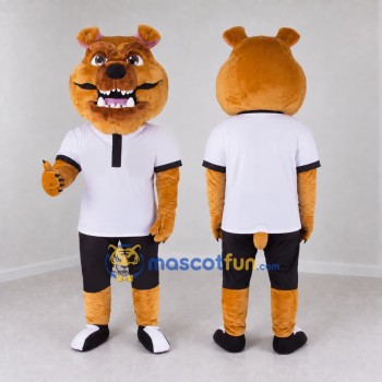 Custom Golden Brown White and Black Bulldog Mascot Costume Adult Full Body Suit for Sports Events