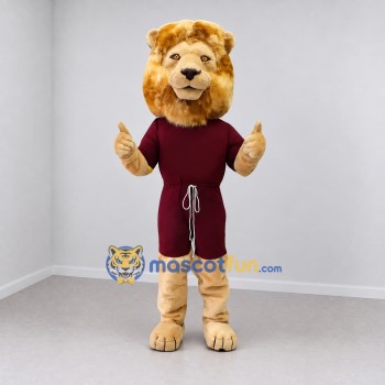 Custom Golden Tan and Burgundy Lion Mascot Costume Adult Full Body Suit for Sports Events Custom Golden Tan and Burgundy Lion Mascot Costume Adult Full Body Suit for Sports Events