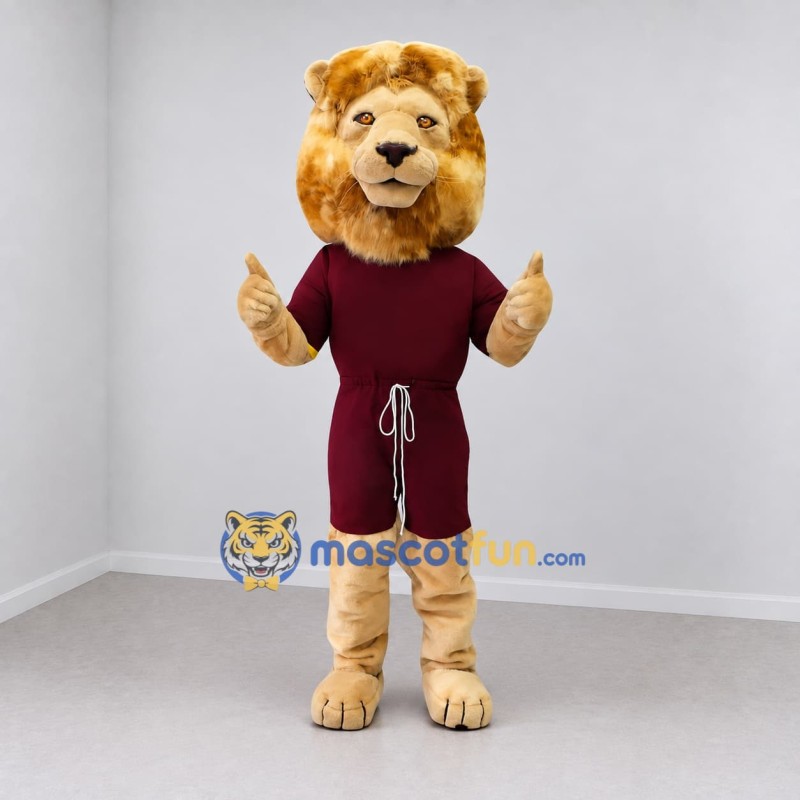 Custom Golden Tan and Burgundy Lion Mascot Costume Adult Full Body Suit for Sports Events Custom Golden Tan and Burgundy Lion Mascot Costume Adult Full Body Suit for Sports Events