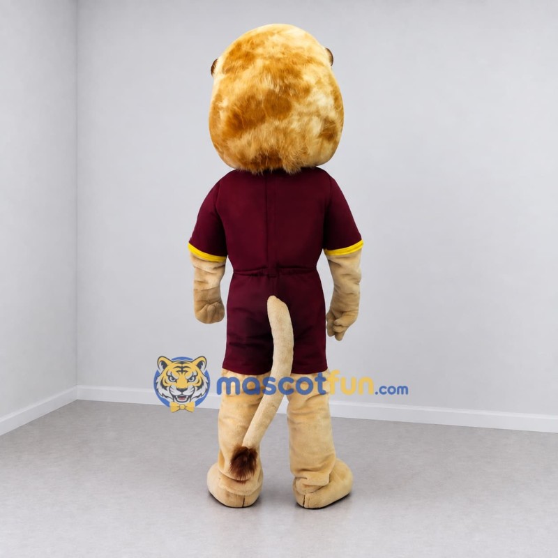 Custom Golden Tan and Burgundy Lion Mascot Costume Adult Full Body Suit for Sports Events Custom Golden Tan and Burgundy Lion Mascot Costume Adult Full Body Suit for Sports Events