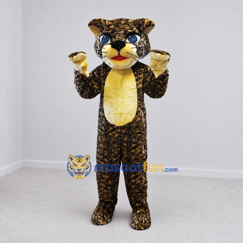 Custom Brown Black and Yellow Spotted Cat Mascot Costume Adult Full Body Suit for Wildlife Events