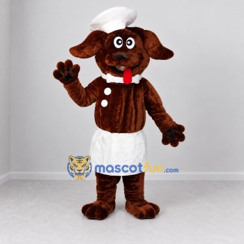 Custom Brown and White Chef Dog Mascot Costume Adult Full Body Suit for Food Festivals Custom Brown and White Chef Dog Mascot Costume Adult Full Body Suit for Food Festivals