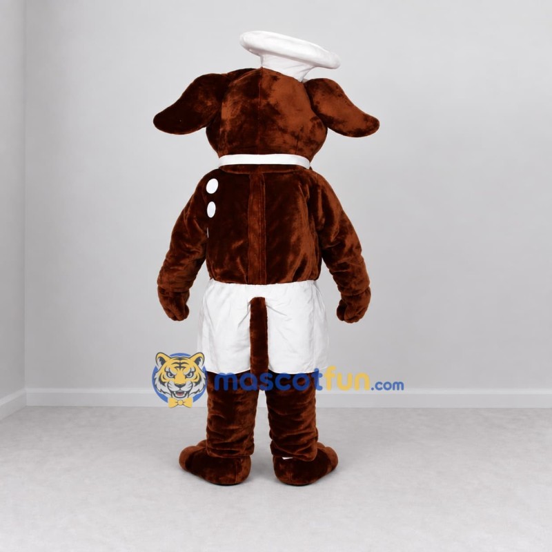Custom Brown and White Chef Dog Mascot Costume Adult Full Body Suit for Food Festivals Custom Brown and White Chef Dog Mascot Costume Adult Full Body Suit for Food Festivals